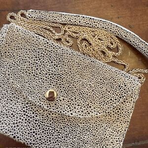 Sorial Metallic Shimmer Cream Black Mini Leather Crossbody Gold Chain